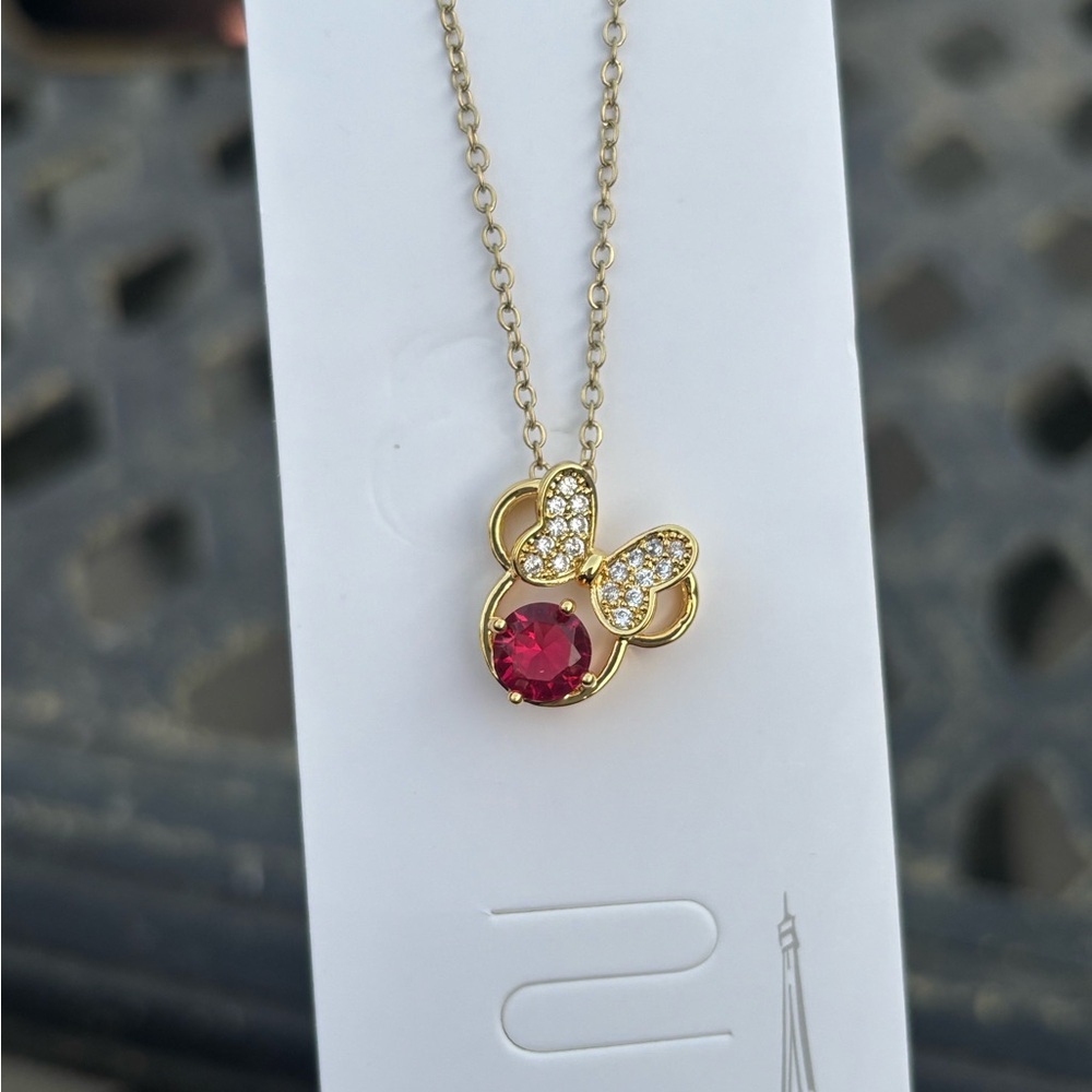 Gold Minnie-Style Pendant Necklace with Red Crystal